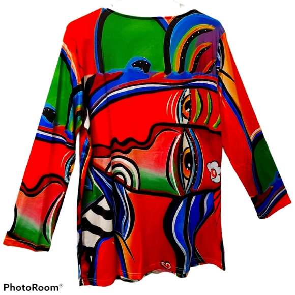 Fashion Concept women’s medium art deco colorful print pullover top. NWT - Picture 2 of 4